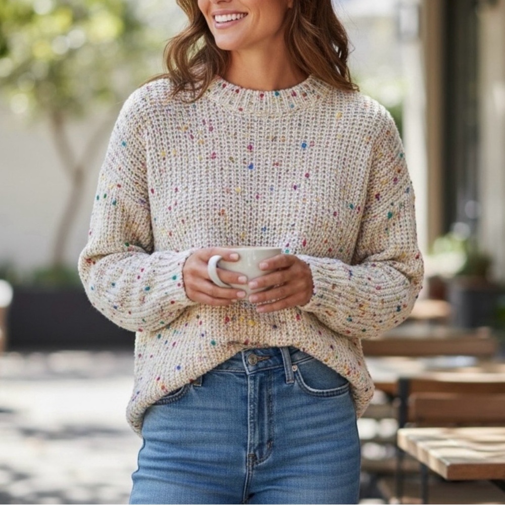 7 For All Mankind Cream Confetti Pom Pom Sweater